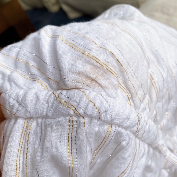 🐚 LOFT WHITE SILVER GOLD THREAD SUMMER RUFFLE MIDI DRESS! - Picture 11 of 13